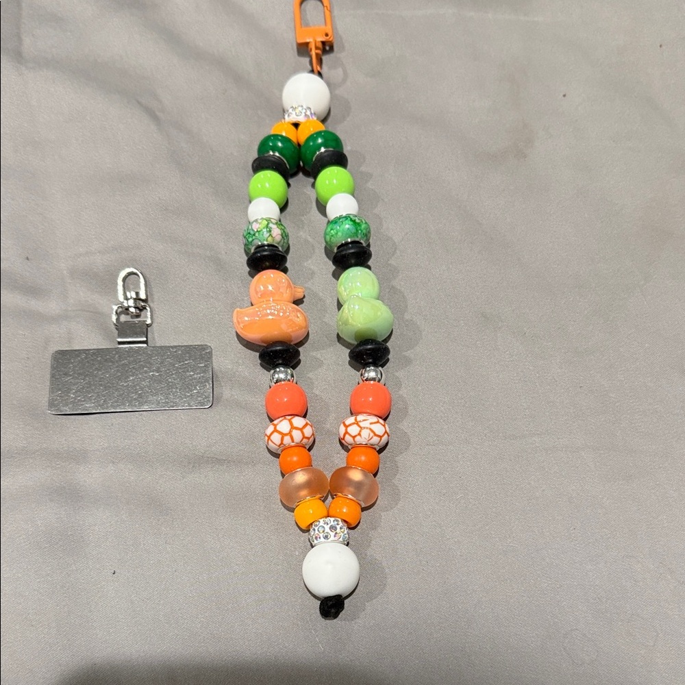 Handmade beaded phone charm with case adapter